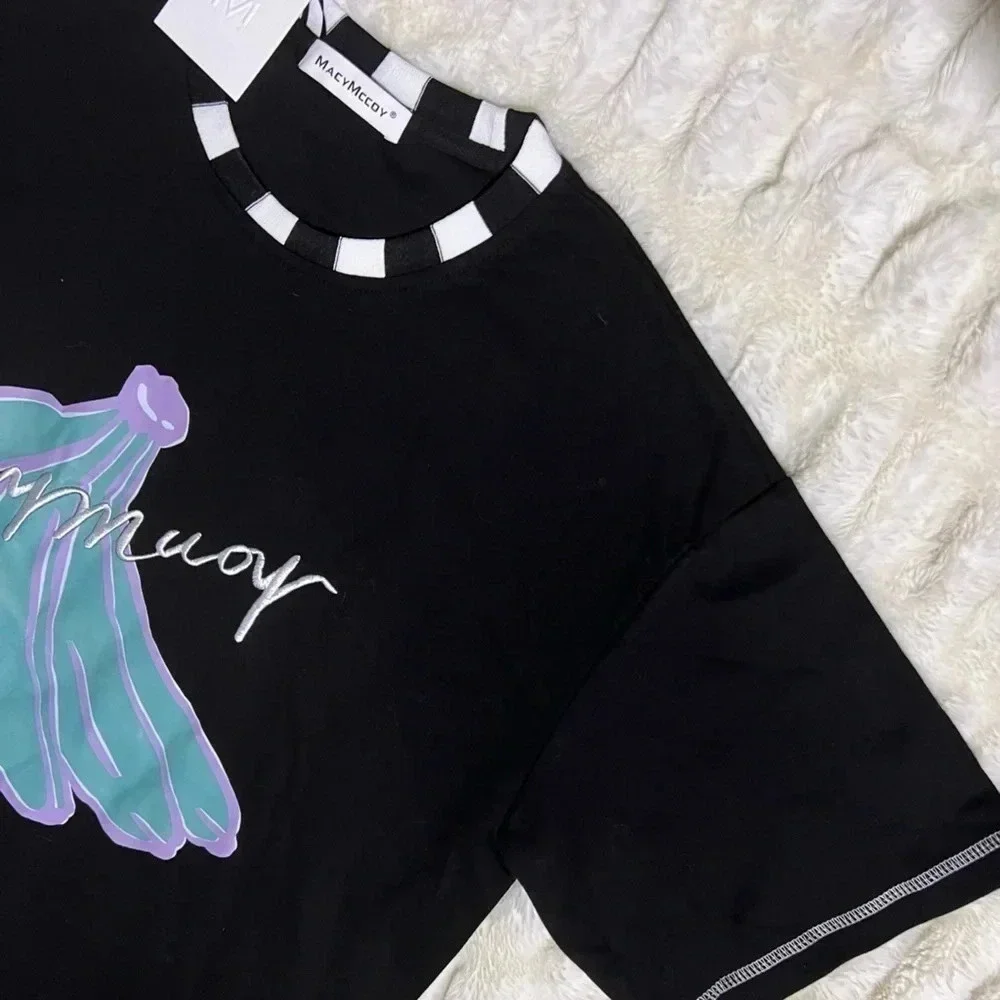 NWT MACYMCCOY Men’s Blue Banana Print Black T-Shirt